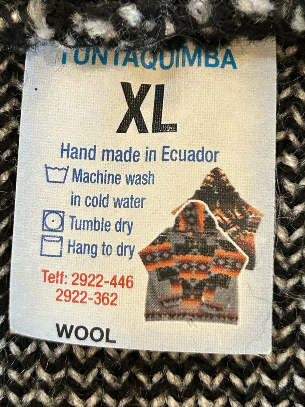 Handmade Ecuador Wool Jack Skellington Hooded Zip Sweater XL Unisex